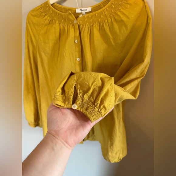 Madewell • Floral Embroidered Smocked Neck Raglan Top Ornate Gold Sz Small - Picture 6 of 9